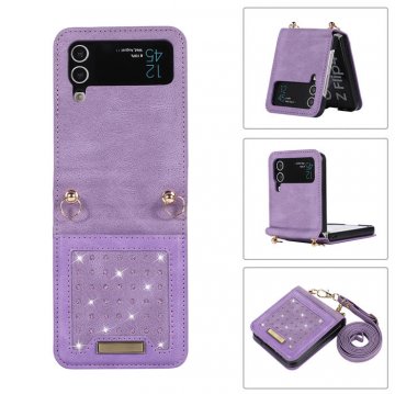 Bling Crossbody Bag Samsung Galaxy Z Flip4 Case with Strap Purple