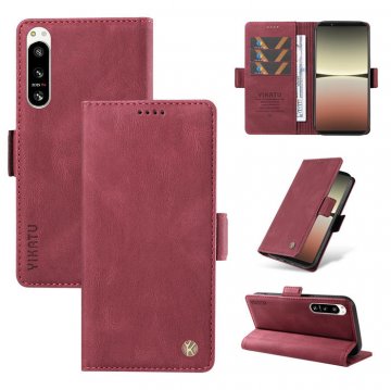 YIKATU Sony Xperia 5 IV Skin-touch Wallet Kickstand Case Wine Red