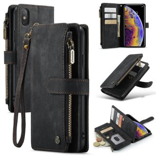 CaseMe iPhone XS Max Wallet Kickstand Retro Leather Case Black
