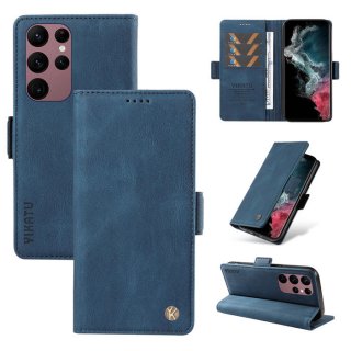 YIKATU Samsung Galaxy S22 Ultra Skin-touch Wallet Kickstand Case Blue