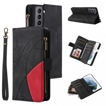 Samsung Galaxy S21 Zipper Wallet Magnetic Stand Case Black