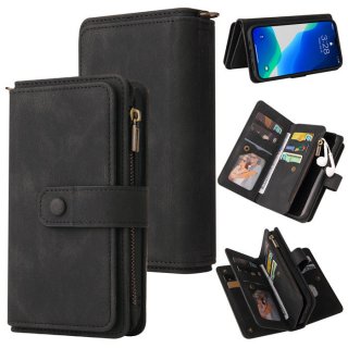 iPhone 14 Pro Max Wallet 15 Card Slots Case with Wrist Strap Black