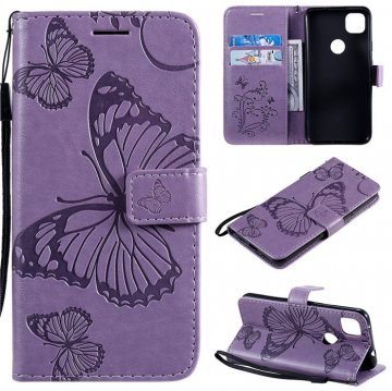 Google Pixel 4A 4G Embossed Butterfly Wallet Magnetic Stand Case Purple