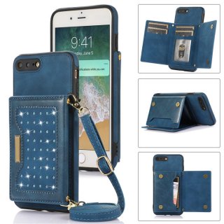 Bling Crossbody Wallet iPhone 7 Plus/8 Plus Case with Strap Blue