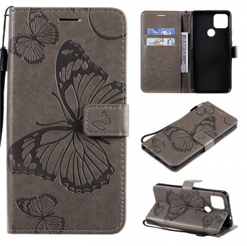 Google Pixel 4A 5G Embossed Butterfly Wallet Magnetic Stand Case Gray