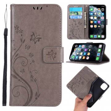 iPhone 11 Pro Butterfly Pattern Wallet Magnetic Stand PU Leather Case Gray