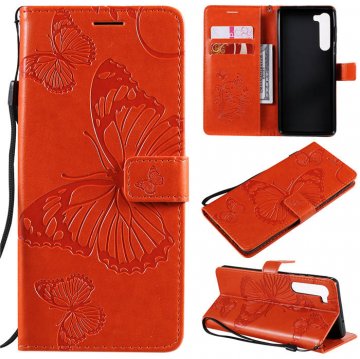 Motorola Edge Embossed Butterfly Wallet Magnetic Stand Case Orange