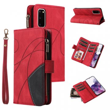 Samsung Galaxy S20 Zipper Wallet Magnetic Stand Case Red