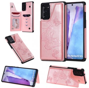 Samsung Galaxy Note 20 Luxury Butterfly Magnetic Card Slots Stand Case Rose Gold