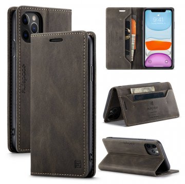 Autspace iPhone 11 Pro Max Wallet Kickstand Magnetic Shockproof Case Coffee