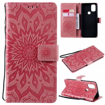 OnePlus Nord N10 5G Embossed Sunflower Wallet Magnetic Stand Case Pink