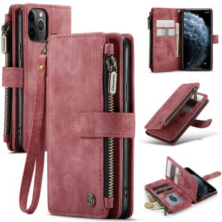 CaseMe iPhone 11 Pro Wallet Kickstand Retro Leather Case Red