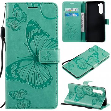 OnePlus Nord Embossed Butterfly Wallet Magnetic Stand Case Green
