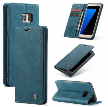 CaseMe Samsung Galaxy S7 Edge Wallet Magnetic Flip Case Blue