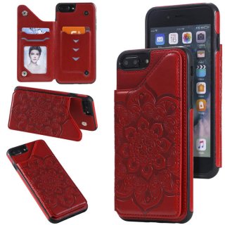 iPhone 7 Plus/8 Plus Embossed Wallet Magnetic Stand Case Red