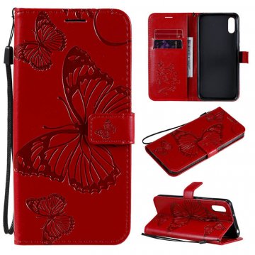 Xiaomi Redmi 9A Embossed Butterfly Wallet Magnetic Stand Case Red