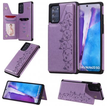 Samsung Galaxy Note 20 Luxury Cute Cats Magnetic Card Slots Stand Case Purple