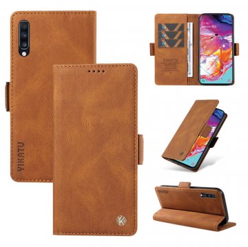 YIKATU Samsung Galaxy A70 Skin-touch Wallet Kickstand Case Brown