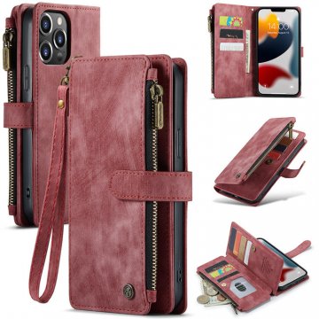 CaseMe iPhone 13 Pro Max Wallet Kickstand Retro Case Red
