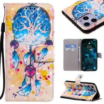 iPhone 12 Pro Max Blue Dream Catcher Painted Wallet Magnetic Kickstand Case