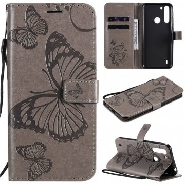 Motorola One Fusion Embossed Butterfly Wallet Magnetic Stand Case Gray