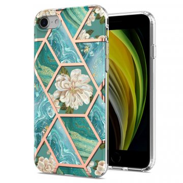 iPhone 7/8/SE 2020 Flower Pattern Marble Electroplating TPU Case Blue