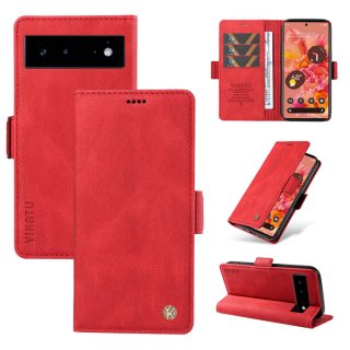 YIKATU Google Pixel 6 Skin-touch Wallet Kickstand Case Red