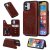 iPhone 12 Embossed Tree Cat Magnetic Clasp Wallet Stand Case Brown