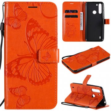 Motorola One Fusion Embossed Butterfly Wallet Magnetic Stand Case Orange