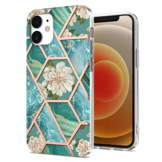 iPhone 12 Flower Pattern Marble Electroplating TPU Case Blue