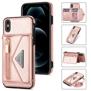 Crossbody Zipper Wallet iPhone XS Max Case With Strap Rose Gold