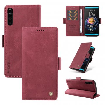 YIKATU Sony Xperia 10 III Skin-touch Wallet Kickstand Case Wine Red