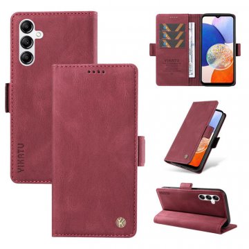 YIKATU Samsung Galaxy A14 5G Skin-touch Wallet Kickstand Case Wine Red