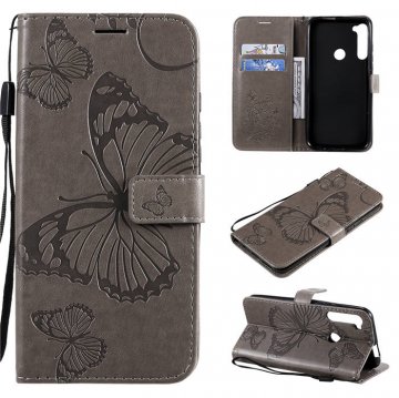 Motorola One Fusion Plus Embossed Butterfly Wallet Magnetic Stand Case Gray