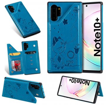 Samsung Galaxy Note 10 Plus Bee and Cat Card Slots Stand Cover Blue