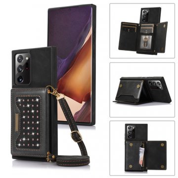 Bling Crossbody Wallet Samsung Galaxy Note 20 Ultra Case with Strap Black