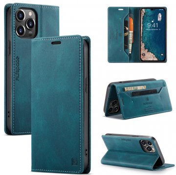 Autspace iPhone 14 Pro RFID Blocking Wallet Magnetic Case Blue