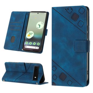 Skin-friendly Google Pixel 6A Wallet Stand Case with Wrist Strap Blue