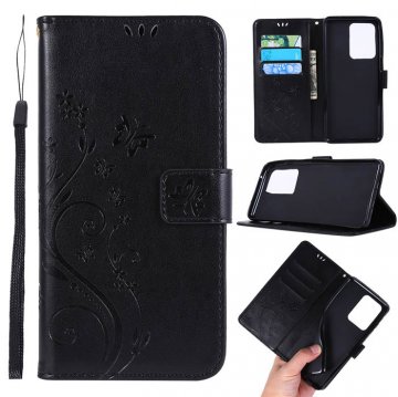 Samsung Galaxy S20 Ultra Butterfly Pattern Wallet Magnetic Stand Case Black