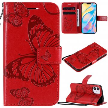 iPhone 12 Embossed Butterfly Wallet Magnetic Stand Case Red