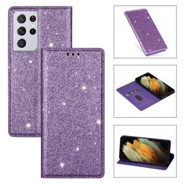 Samsung Galaxy S21/S21 Plus/S21 Ultra Wallet Glitter Leather Case Purple