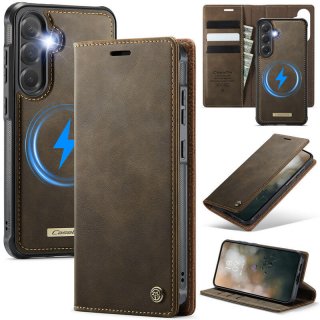 CaseMe Samsung Galaxy S25 2-in-1 Magnetic Wallet Case – Wireless Charging & RFID Blocking Coffee