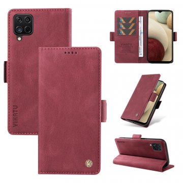 YIKATU Samsung Galaxy A12 5G Skin-touch Wallet Kickstand Case Wine Red