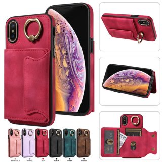 For iPhone X/XS Card Holder Ring Kickstand Case Red