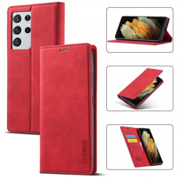 LC.IMEEKE Samsung Galaxy S21 Ultra Wallet Kickstand Magnetic Case Red