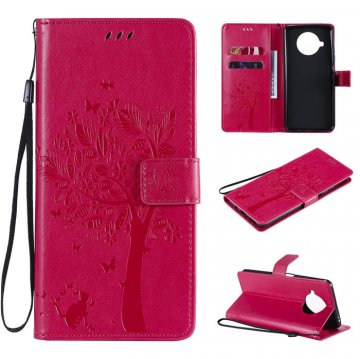 Xiaomi Mi 10T Lite Embossed Tree Cat Butterfly Wallet Stand Case Rose