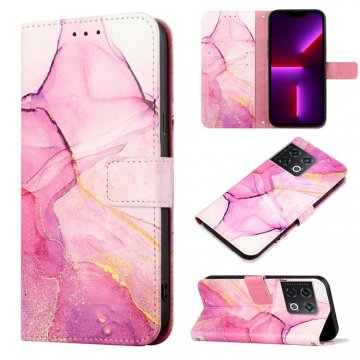Marble Pattern OnePlus 10 Pro Wallet Stand Case Purple Gold