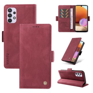 YIKATU Samsung Galaxy A32 4G Skin-touch Wallet Kickstand Case Wine Red