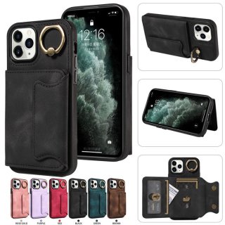 For iPhone 11 Pro Card Holder Ring Kickstand Case Black