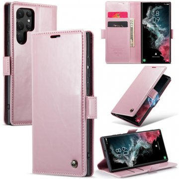 CaseMe Samsung Galaxy S22 Ultra Wallet Kickstand Magnetic Case Pink